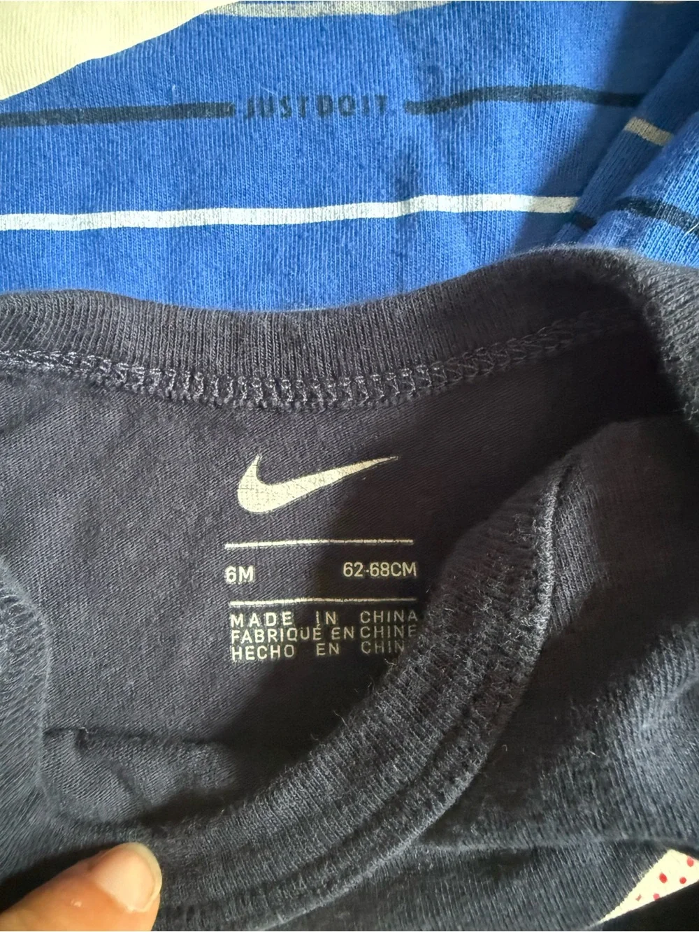 Nike long sleeve onsie bundle with pants Navy,grey and Royal Blue size 6 months